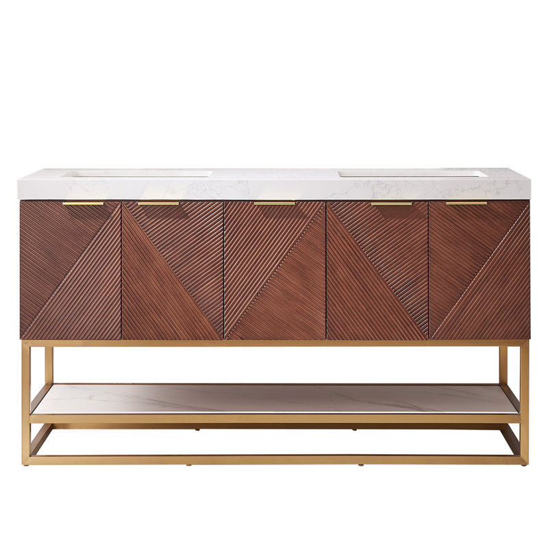 Boydton 60'' Free Standing Double Bathroom Vanity with Stone Top, Brushed Gold, Gold