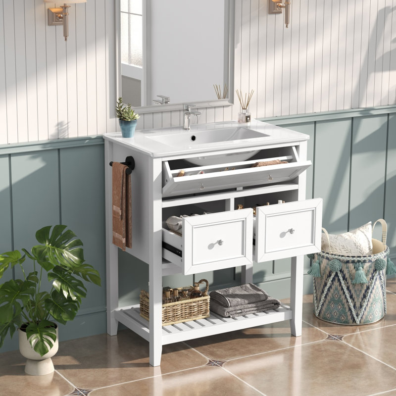 Meuble-lavabo de 30 po avec lavabo en céramique blanc