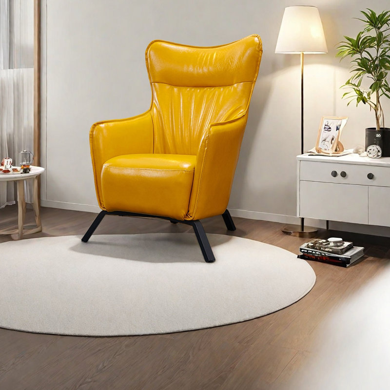 Chaise de loisir simple en similicuir tendance, Jaune