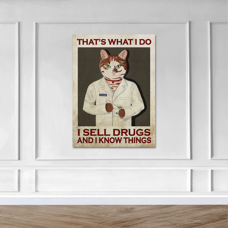 «Cat Pharmacist In Blouse», art textuel sur toile tendue, H 14 po x l 11 po x P 2 po