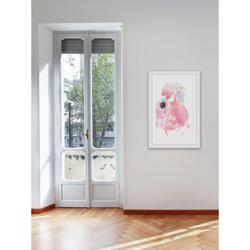 Flamant rose-imprimé de cadre photo sur papier, H 24 po x l 16 po x P 1,5 po, Cadre blanc