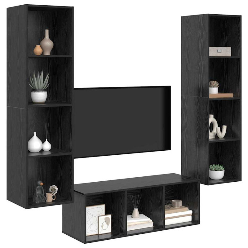 TV Cabinet Set Wall-Mounted 3 Pcs 37 X 37 X 142.5 Cm, Black Oak