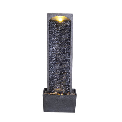 Teamson Home 98 cm Contemporary Outdoor LED Waterfall Fountain with Pebble Base, Gray/Black