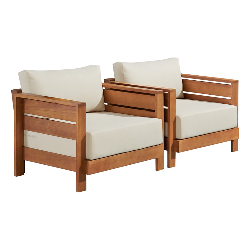Fauteuil de patio en bois massif l 36 po Barton avec coussins très résistants aux taches et à la décoloration, Cream