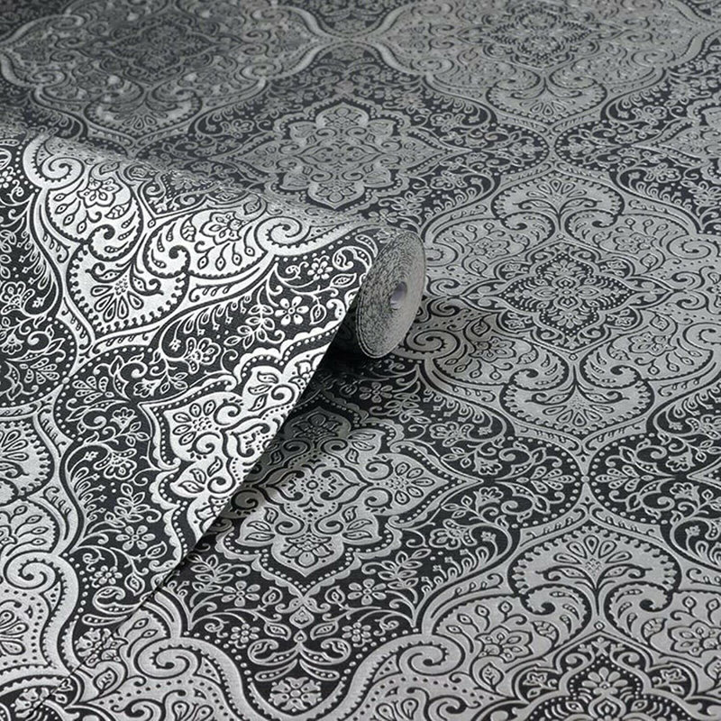 Wilmslow Grey Textured Glitter Wallpaper Roll, 0.53cm L x 0.53cm W, Silver