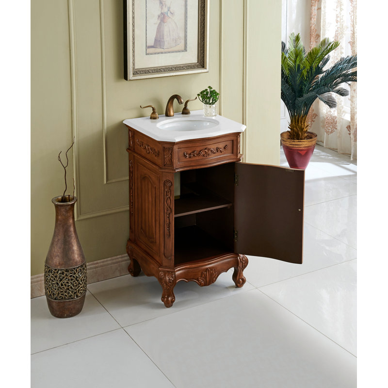Ensemble de meuble-lavabo simple 21 po Lunette, Teck, Blanc Ivoire