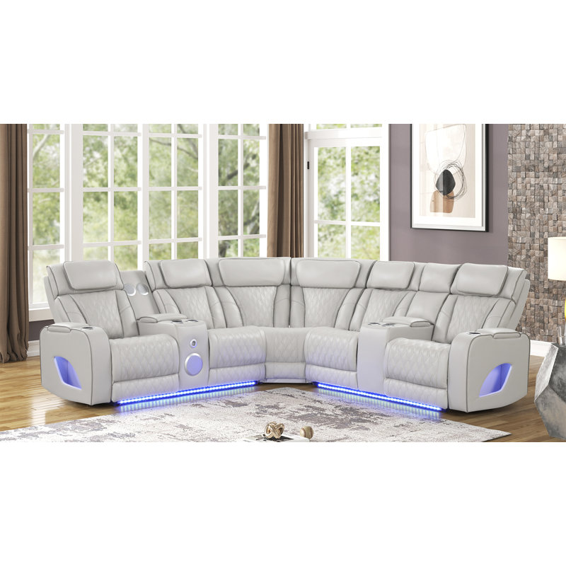 Nostrand Reclining Sectional, White Faux Leather