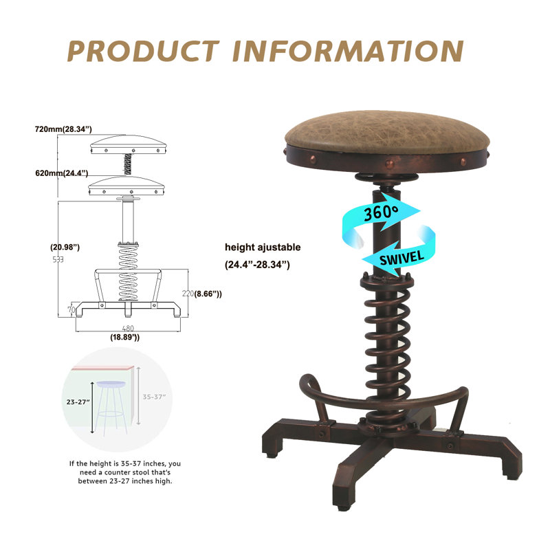 Tabouret de bar rotatif à hauteur ajustable Jaiton