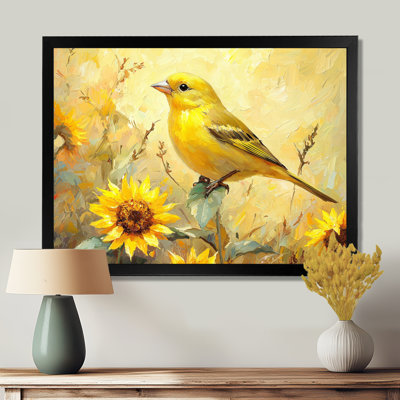 «Finch Bird In The Farm Sunflowers III», art mural sur toile