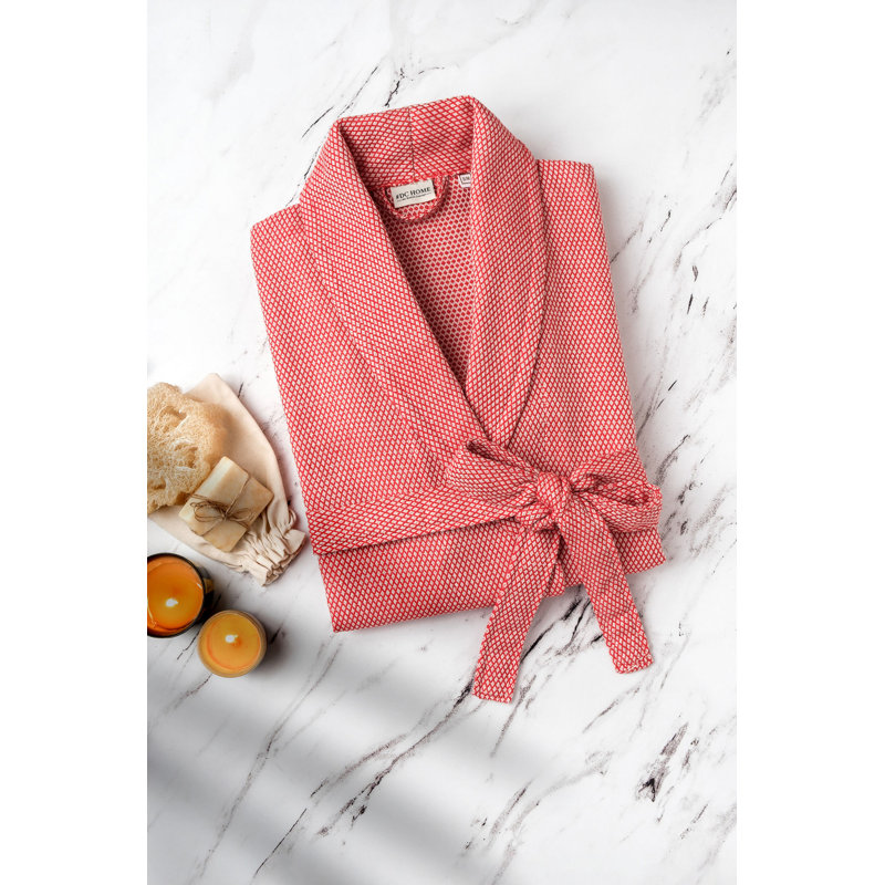 Peignoir 100% coton mi-mollet avec poches, G / TG, Rouge