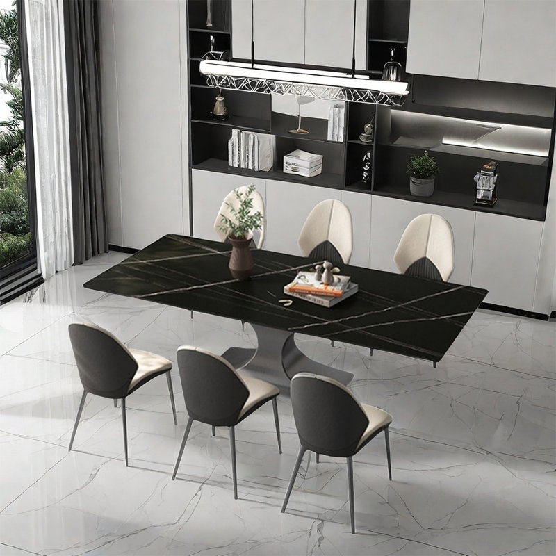 Ensembles de table de salle à manger de style italien moderne, Noir / or, H 29,5 po x L 78,7 po x l 39,4 po