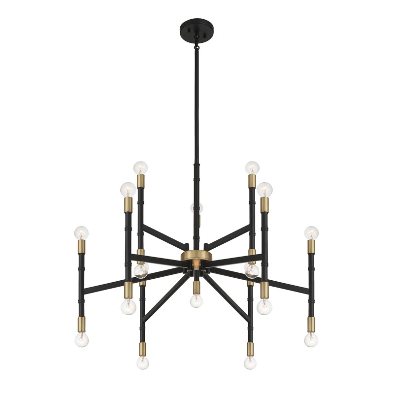 Lustre 18 lumières Dedria en noir mat avec accents laiton chaud