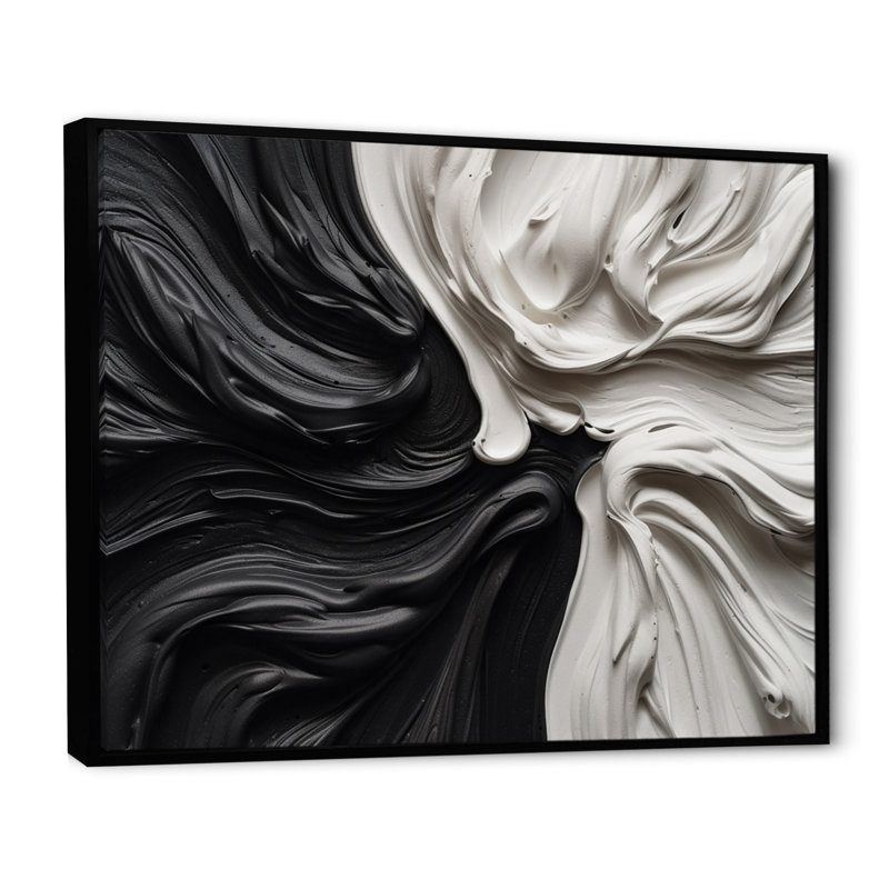 Noir et blanc marbré Dreamscape IV - art mural abstrait géométrique, H 12 po x l 20 po, Reproduction avec cadre flottant