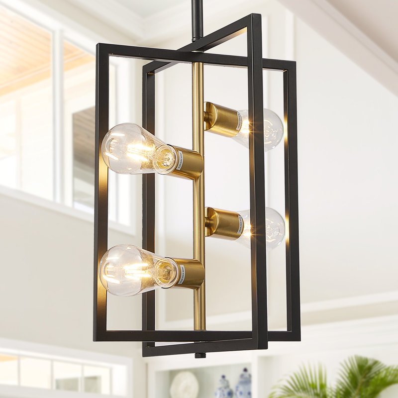 Hukam 4 - Light Iron Dimmable Square / Rectangle Chandelier, Black/Gold