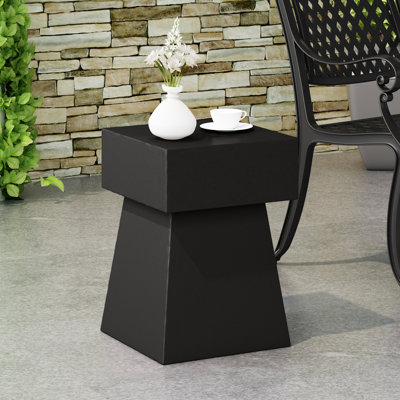 Black Side Table With Pedestal Shape, Lightweight Concrete, No Assembly - 14.07in Width X 19.16in Height, Modern Contemporary Black, Assembly, Design Depth Tall, Modern, Magnesium Oxide