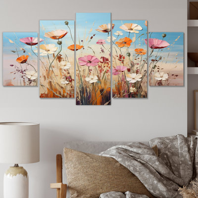 Fleurs abstraites colorées - reproduction sur toile florale - 5 panneaux
