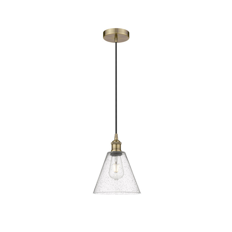 Luminaire suspendu conique à 1 lumière Bluford, Laiton antique, Bullé, H 10,75 po x l 8 po x P 8 po