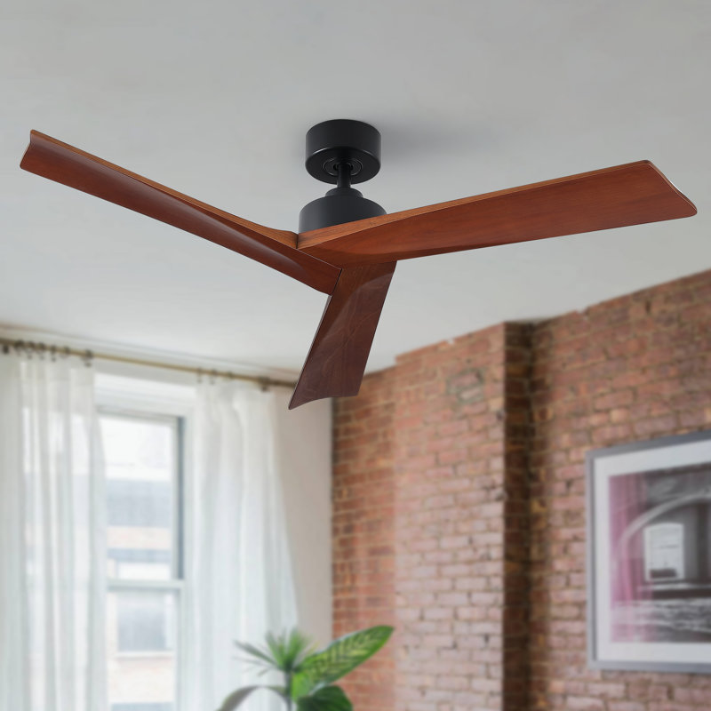 Ventilateur de plafond rustique de 52 pouces avec télécommande, moteur réversible silencieux CC avec 3 pales en bois massif brun foncé, 6 vitesses à faible bruit pour le salon, la salle à manger et la chambre à coucher. (Sans lumière)