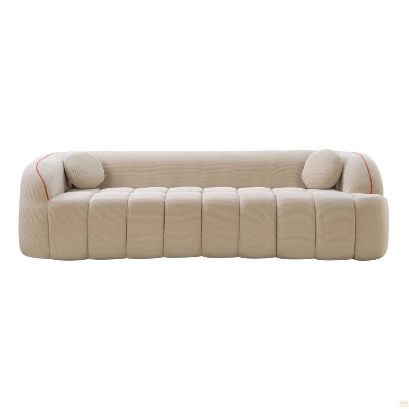 Canapé 98,4 po moderne compressé, canapé 3 places en velours côtelé Cloud Couch, aucun assemblage requis, canapé capitonné avec 2 coussins Bubble Channel, siège profond confortable pour salon, appartement, bureau