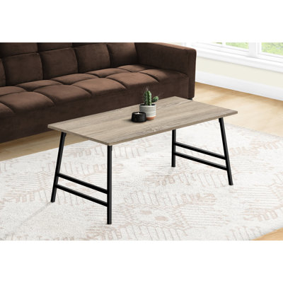 Table basse de salon au design moderne, rectangulaire 40 po, stratifié taupe, pieds en métal noir, base cocktail