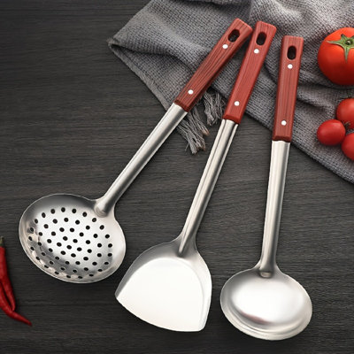 Ustensiles de cuisine 3 pièces en acier inoxydable, cuillère de cuisine, spatule, pelle, poignée anti-brûlure, passoire domestique