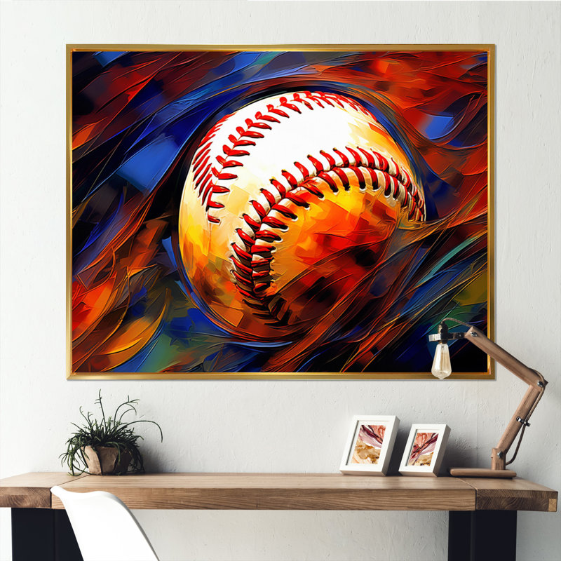 Baseball Abstract Glory II - impressions sur toile de sport, Cadre flottant doré, H 16 po x l 32 po x P 1 po
