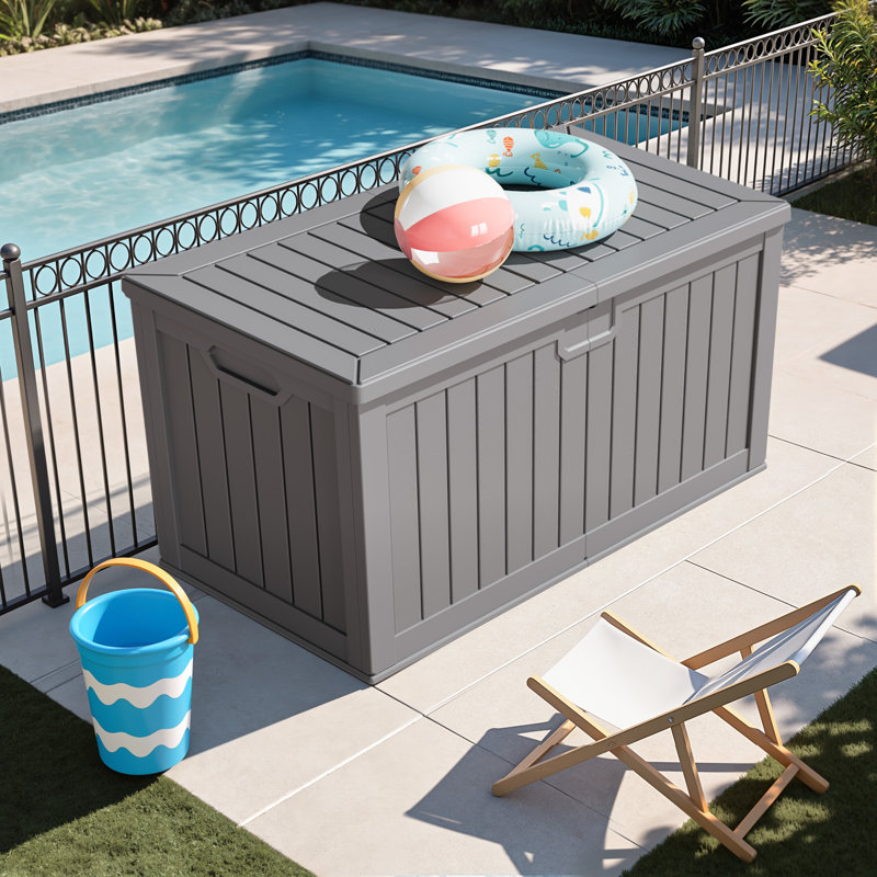 230 Gallon Outdoor Indoor Lockable Resin Deck Box With Removable Dividers, Gray