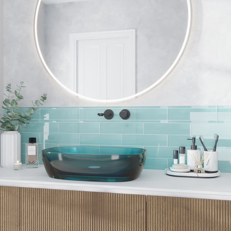 3'' x 12'' Glass Subway Wall Tile, Aqua