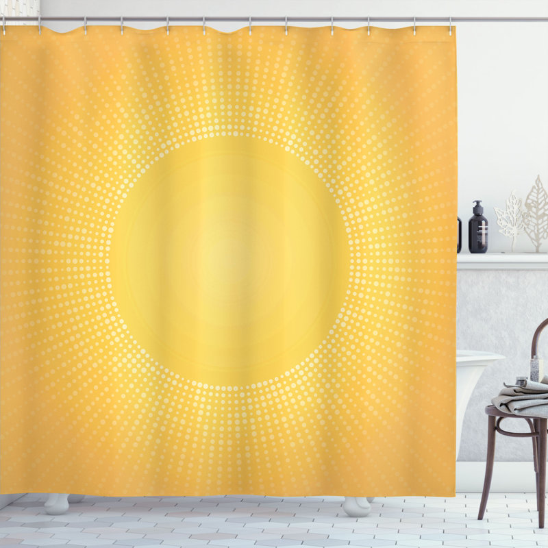 Ensemble de rideau de douche à motif de soleil, image moderne numérique du soleil avec soleil, H 84 po x l 69 po