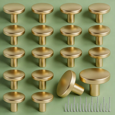Paquet de 12 boutons de tiroir à dessus plat Romeda, poignées d'armoire de 30 mm au fini doré, fabrication en acier inoxydable avec vis incluses pour la commode, la cuisine et les meubles