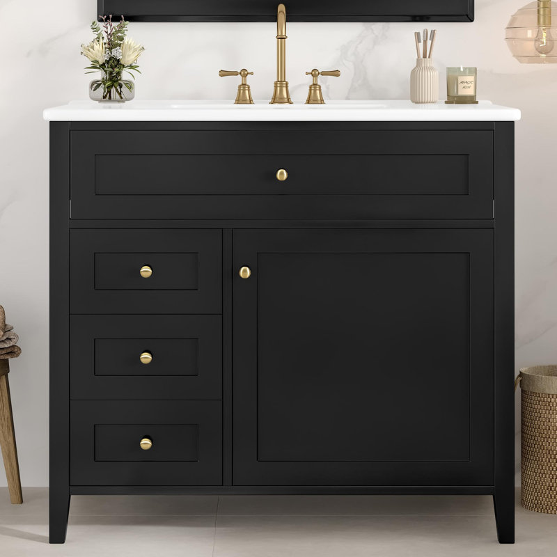 Meuble-lavabo noir 36 po avec lavabo, Noir