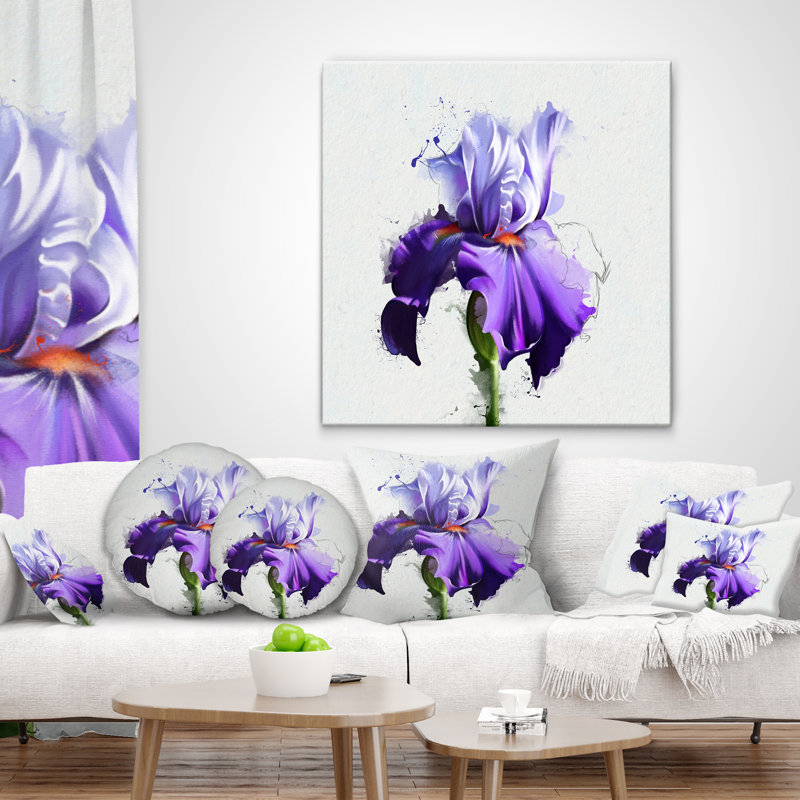 Beautiful Blue Iris Watercolor Sketch - Floral Printed Pillow, 16" x 16", Throw Pillow