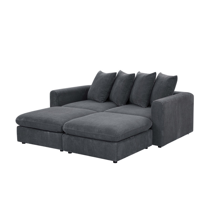 Canapé modulaire rembourré 4 pièces Bensu, Velours côtelé gris foncé