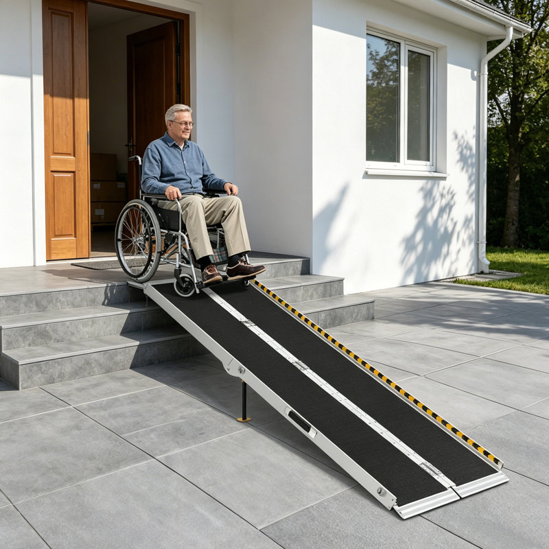 Premium Portable Wheelchair Ramp-800LBS Capacity, Non-Slip Aluminum Ramp With Handle For Homes, Cars, And Doorways