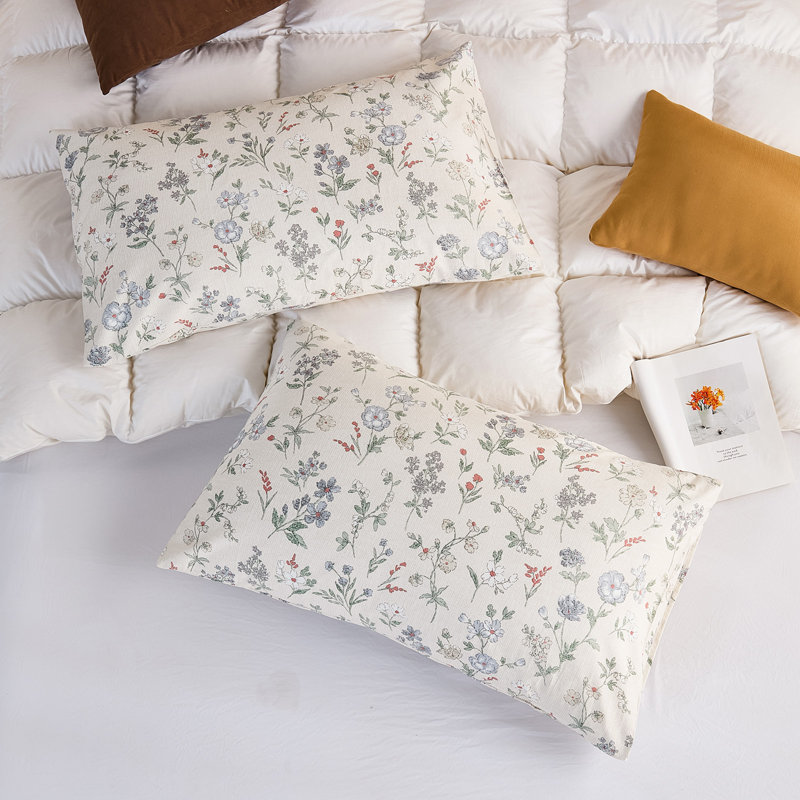 King Size Pillowcases Set of 2, 100% Cotton Pillow Cases, Beige Botanical Floral Vintage Pillow Covers, Soft Breathable Envelope Closure Pillow Case Set (King, 20"x36")
