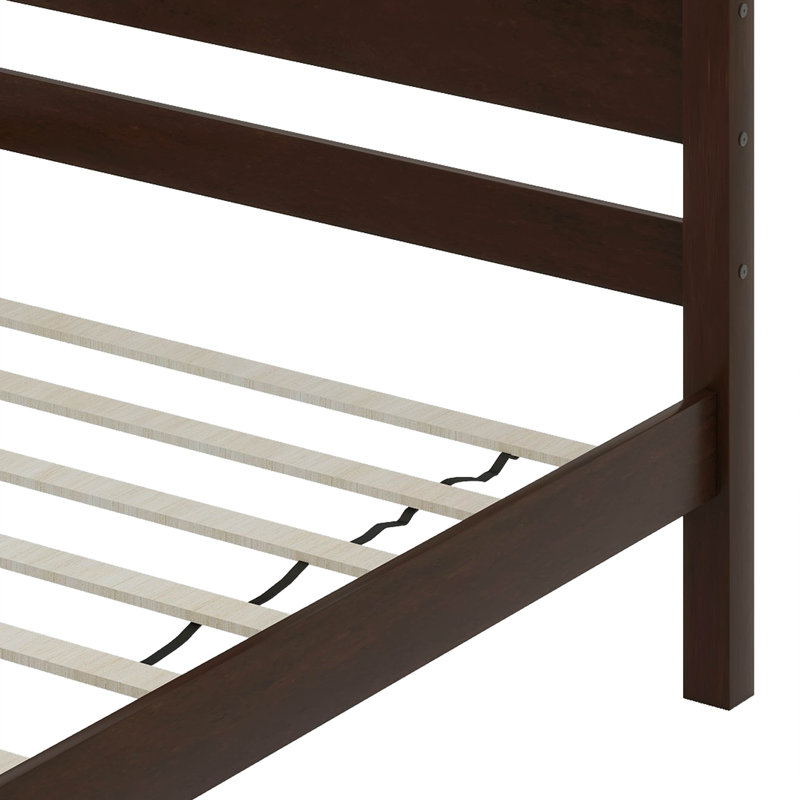 Structure de lit simple en bois avec tête et pied de lit, Espresso