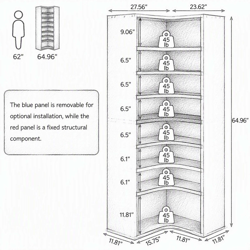 Meuble à chaussures d'angle ouvert blanc à 9 niveaux, tablette à chaussures haute et autoportante avec étagères réglables pour l'entrée