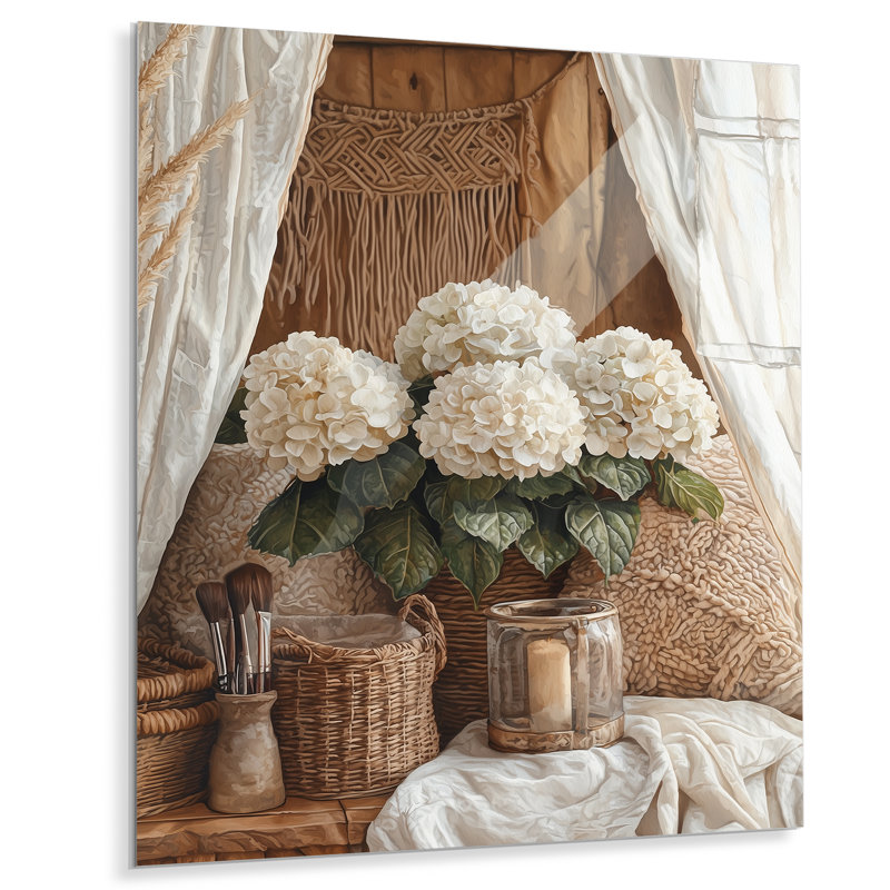 Boho Hydrangeas par The Boho Tent II - Hydrangea, art mural en métal pour le salon, H 20 po x l 12 po
