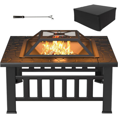 Adileigh 14.4'' H x 32'' W Steel Outdoor Fire Pit Table with Lid
