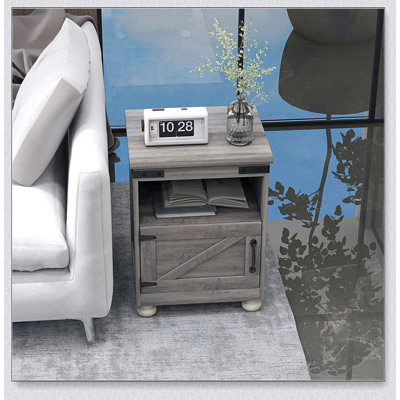 Farmhouse Side Table, End Table with Open Shelf and Cupboard