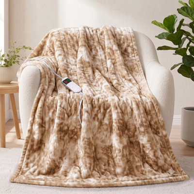 Couverture chauffante PFASDFW, couverture électrique en fausse fourrure et sherpa, 10 niveaux de chaleur, arrêt automatique après 8 heures, protection contre la surchauffe, lavable à la machine