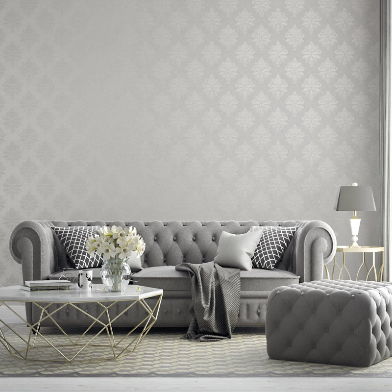 Palazzo 2 Collection Medallion Damask Wallpaper Roll, White