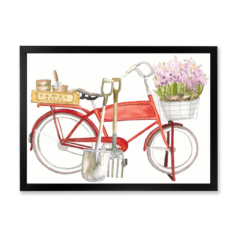 " Bicycle Cultivation Tools ", Black Picture Framed Canvas, 8" H x 12" W x 1" D