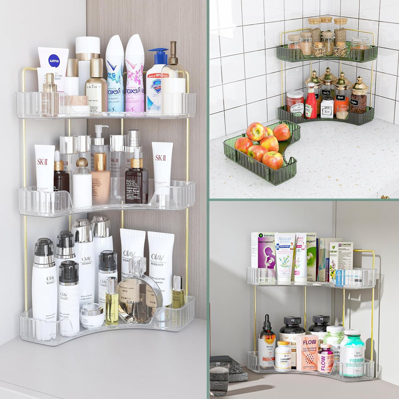 Rangement pour salle de bain Kathrin, Or / transparent