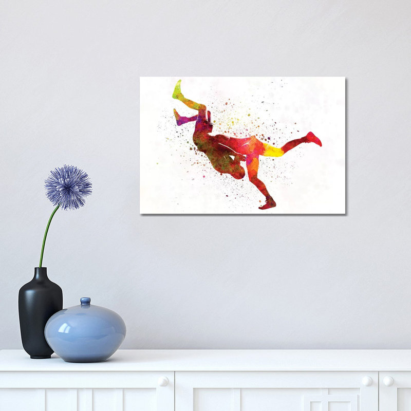 «Wrestler Wrestling Men in Watercolor II» par Paul Rommer - impression sur toile tendue, H 12 po x l 18 po x P 1,5 po