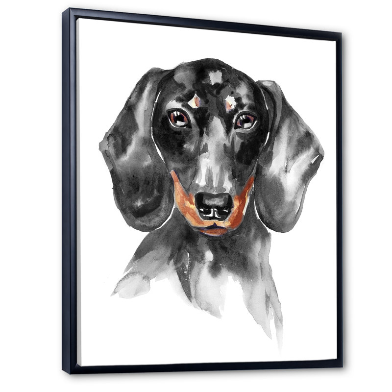 Sweepy The Dachshund I - on, H 20 po x l 12 po x P 1 po, Toile avec cadre flottant noir