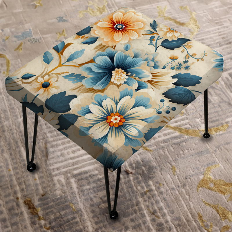 Repose-pieds rectangulaire bleu Flourish Garden
