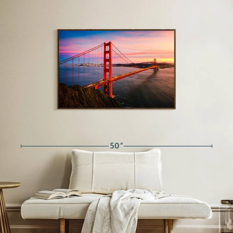 Golden Gate, 37 po x 25 po, Cadre flottant en noyer