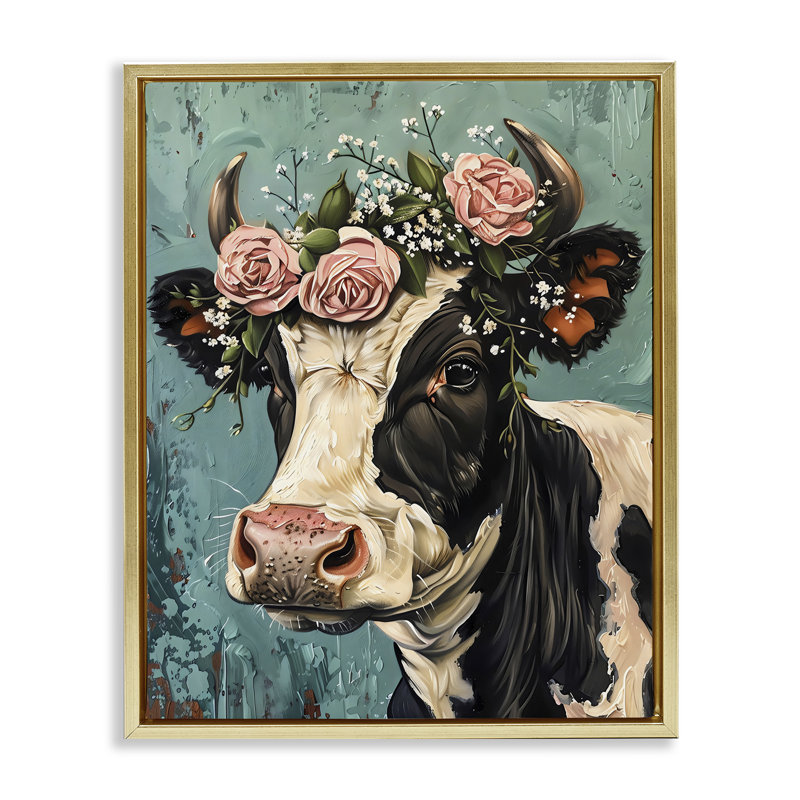 Rose Crown Cow Floating Frame, design by LSR Creative Studio, 21" H x 17" W, Metallic Gold Floater Frame