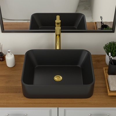 19x15 Inch Rectangle Bathroom Vessel Sink Black Porcelain Ceramic Bathroom Sinks Above Counter Sink